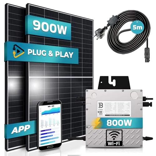 SUNNIVA® Balkonkraftwerk Black Frame 900/800W - Hochwertige Solaranlage mit 800W Beny Micro Wechselrichter, upgradebar und drosselbar. Ideal für nachhaltige Energieerzeugung auf Balkonen.