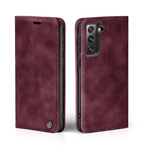 LBH Handyhülle für Samsung Galaxy S22+ in Weinrot mit Karten- und Geldfach Smartphone Hülle mit Standfunktion Flip Case Schutzhülle Magnetverschluss Vintage