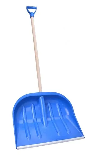 Aqbau® Schneeschaufel Blau mit Alukante – Schneeschieber mit Rippenverstärkung & D-Griff | Robuste Schneeräumer-Schaufel mit Holzstiel 100 cm | Leichte Schneeschippe – Snow Shovel für Winterdienst