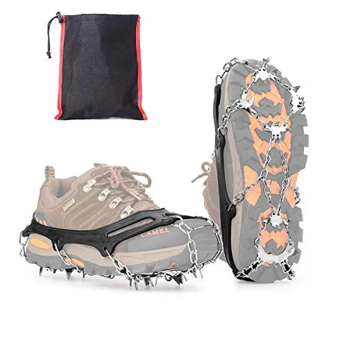 Vdealen Grödel Steigeisen für Wanderschuhe mit 19 Edelstahl Spikes Anti-Rutsch Schuhkrallen für Damen Herren Spikes OutdoorAktivität und Herausforderung für Wandern Klettern Angeln Running Trekking(M)