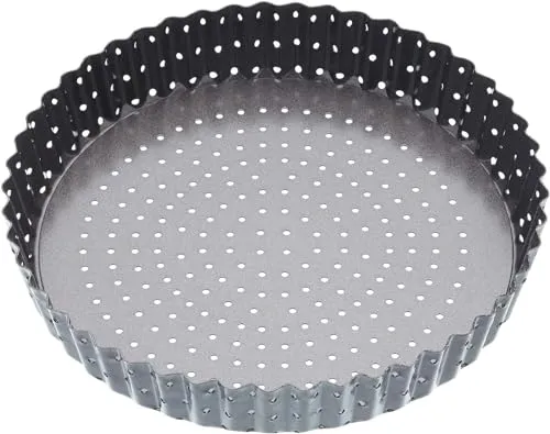 MasterClass Crusty Bake 20 cm gelochte Quicheform mit PTFE-, PFOA- und BPA-freier Antihaftbeschichtung, robuster, 1 mm dicker Boden aus Kohlenstoffstahl, geriffelt, grau