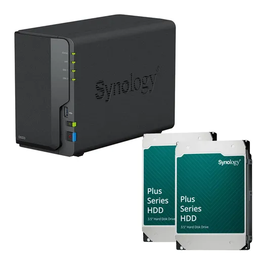 Synology DiskStation DS223 NAS-Server mit 16TB Speicher - Leeres NAS-Gehäuse mit 2 Einschüben, ausgestattet mit 2x 8TB SATA-Festplatten für großzügigen Speicherplatz. Ideal für die zentrale Datenverwaltung und -sicherung.