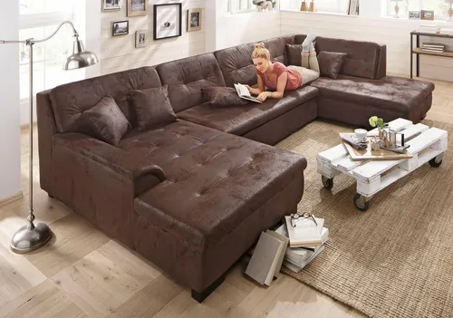 Home affaire Wohnlandschaft BERGEN 364x106x83 cm, elegantes Design, whlw. mit Bettfunktion, U-Form