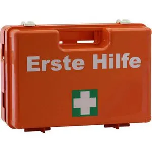 Erste Hilfe Koffer Leina San orange DIN 13157 - Erste Hilfe Koffer aus schlagfestem ABS-Kunststoff, ideal für Betriebe bis 50 Mitarbeiter. Mit Gummidichtung, Wandhalterung und variabler Inneneinteilung für optimalen Zugriff im Notfall.