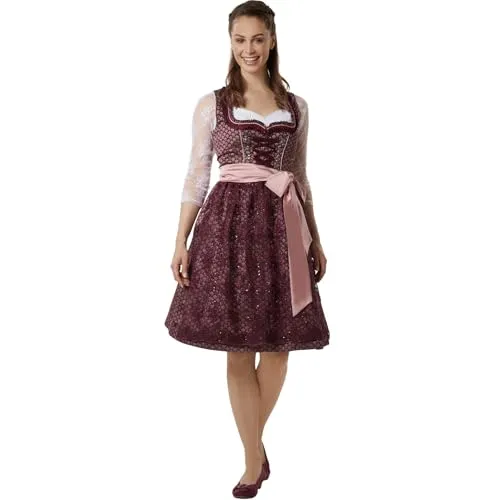 dressforfun Midi Dirndl Damen - Bordeaux, 46 - Elegantes Dirndl für Damen in edlem Bordeaux mit Zierschnürung und Schleife. Ideal für Oktoberfest und Trachtenfeste, vereint Tradition und modernen Flair für einen femininen Look.