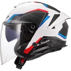 LS2 OF618 Verso II Air Jethelm - Weiß/Blau/Rot - XL - Motorradhelm mit KPA-Außenschale für hohe Sicherheit und Leichtigkeit. Ausgestattet mit Coolmax-Innenfutter für optimalen Komfort und Belüftung, ideal für städtische Fahrten.