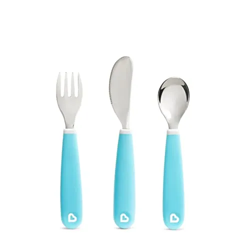 Munchkin Splash Kleinkind-Gabel, -Messer und -Löffel-Set | Kleinkind- & Babylöffel | Abstill-Set | Baby-Essentials | 3er Pack | Blau