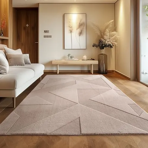 Carpettex Boho Teppich mit Geometrischem Design, Einfarbig Beige 140x200 cm, Weicher & Pflegeleichter Deko Teppich, Waschbar, 3D-Effekt, Wohnzimmer und Schlafzimmer