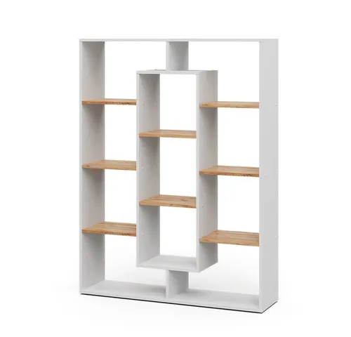 Vicco Raumteiler Weiß/Goldkraft Eiche, 107.2 x 143 cm - Raumteiler-Regale mit 11 offenen Regalen für optimalen Stauraum, ideal für Bücher oder Kartons. Schafft Privatsphäre und Ordnung in Ihrem Wohnbereich.