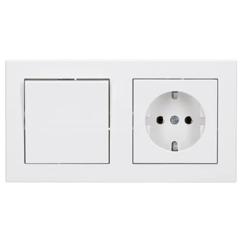 Panasonic Karre Plus 55 Komplett-Set: WDTM01032NC Wechselschalter Einsatz+ WDTR00011WH Wippe + WDTT03022WH SCHUKO Schutzkontakt-Steckdose + WDTF00022WH Abdeckrahmen 2-fach, reinweiß 55x55 mm