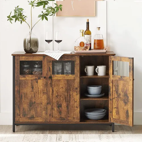 VASAGLE Sideboard Küchenschrank mit Glastüren - Vintage-Retro Kommode für Küche und Esszimmer, bietet stilvolle Aufbewahrung und ist freistehend. Ideal für ein gemütliches Ambiente.