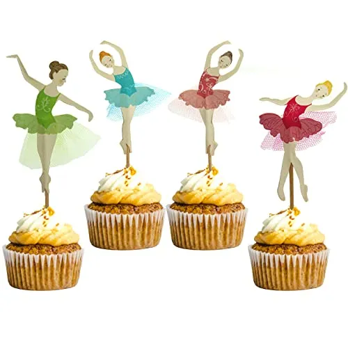 Stück Ballett Mädchen Cupcake Toppers, Ballerina Kuchen Dekoration für Hochzeit Geburtstag Geburtstagskuchen Party Kuchen Deko 24