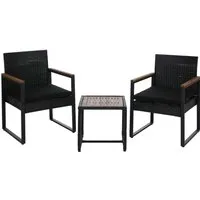 MCW Poly-Rattan Loungemöbel Set in Schwarz - Elegantes Gartenmöbel Set mit 2 Stühlen und Tisch, wasserabweisend, pflegeleicht und ideal für entspannte Stunden im Freien. Hochwertiges Polyrattan und Akazienholz bieten Stabilität und Stil.