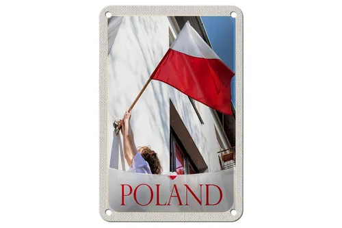 Blechschild Reise 12x18 cm Polen Europa Flagge Haus Urlaub Schild