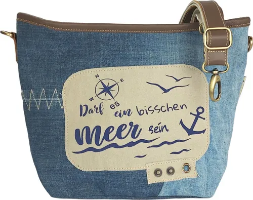 Sunsa Damen Umhängetasche aus recycelten Jeans - Umhängetasche aus recycelten Materialien mit maritimem Design, praktisch mit mehreren Fächern und verstellbarem Gurt für den täglichen Gebrauch.
