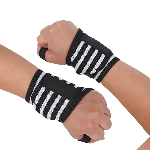 Endlos dehnbares Armband mit Daumenschlaufe | Schwarz | Material: Nylon und Polyester | Für Gewichtheben, Powerlifting, Bodybuilding, Krafttraining & Crossfit | Einheitsgröße | Für Männer und Frauen