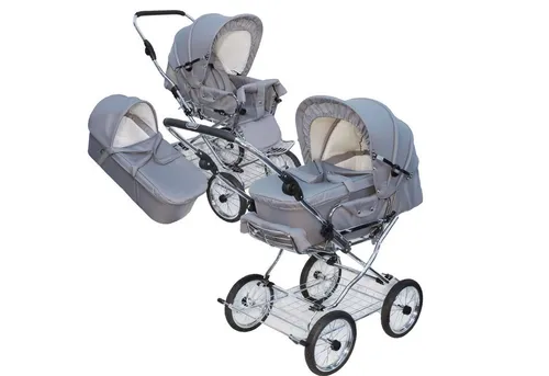 Eichhorn Designer Kombikinderwagen Silbergrau - Kombikinderwagen mit klassischem Lederriemengestell, Luftkammer-Rädern und Tragetasche. Umbaubar zum Sportwagen, ideal für Neugeborene bis Kleinkinder.