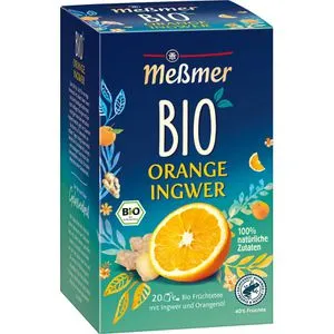 Meßmer Tee Orange-Ingwer BIO, 20 Teebeutel - Früchtetee mit aromatischer Kombination aus saftigen Orangen und würzigem Ingwer in Bio-Qualität. Ideal für Teegenießer, die exotische Geschmackserlebnisse suchen.