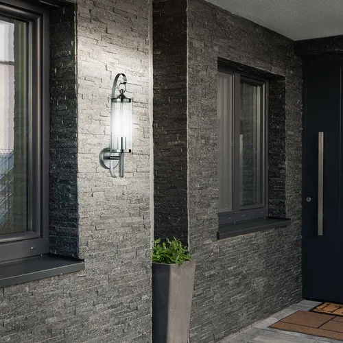 Außenlampe Wandleuchte E27 Edelstahl silber, spritzwasserfest - Moderne Wandleuchte für den Außenbereich, spritzwasserfest (IP44) und ideal zur Beleuchtung Ihrer Terrasse. E27 Fassung für individuelle Leuchtmittel bis 60 Watt.