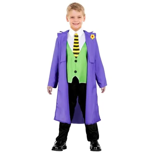 YOMIQIU Halloween Evil Clown Kinder Kostüm: Karneval Cosplay Outfit Gothic Lila Uniform Jacke Hemd Hose Full Set Horror Party Karneval Anzug Frack (S, 4-6 Jahre)