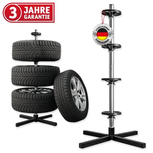 WALTER Felgenbaum Reifenständer für PKW Reifen - Stabiler Reifenständer für bis zu 4 Felgen, geeignet für Reifen bis 225 mm Breite, platzsparend und felgenschonend – ideal für die sichere Lagerung von Autoreifen.