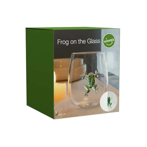 Winkee - Handgemachtes Frosch Glas | Kristall-Trinkglas | Dessertglas mit Frosch | Hochwertige Gläser für alle Anlässe | Geschenk für Geburtstag, Hochzeit, Jubiläum