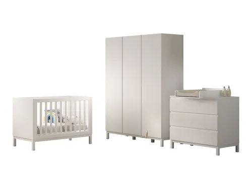 aufm Kessel Babyzimmer-Komplettset Keely - 4-teiliges Set aus Kiefer & MDF - Modernes Babyzimmer-Komplettset mit Babybett, Wickelkommode und Kleiderschrank. Pflegeleichte Oberflächen und viel Stauraum für Kleidung und Pflegeartikel. Ideal für ein funktionales Kinderzimmer.