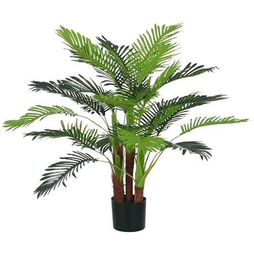 Homcom Künstliche Palme 100 cm - Künstliche Pflanzen für Innen- und Außenbereiche, pflegeleicht und realistisch, ideal für Wohnzimmer, Büro oder Terrasse.