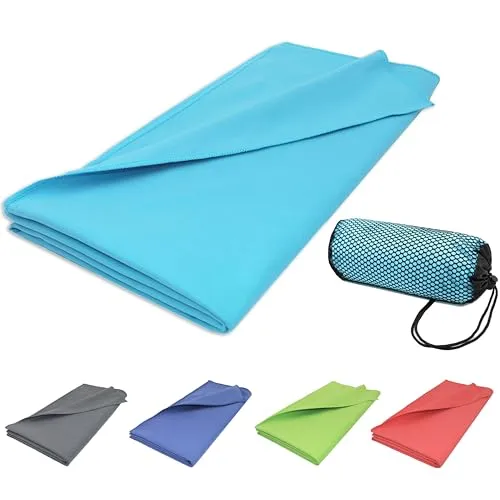 ZOLLNER Strandtuch aus Mikrofaser - leichtes und saugstarkes Handtuch in 90x180 cm - mit praktischer Tragetasche - türkis - waschbar bis 60°C