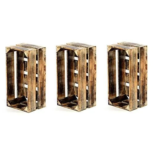 Divero 3er Set Handgefertigte Holzkiste im Vintage-Look, Braun Geflammt, Vielseitig Einsetzbar, Größe XS - 36x17x15cm