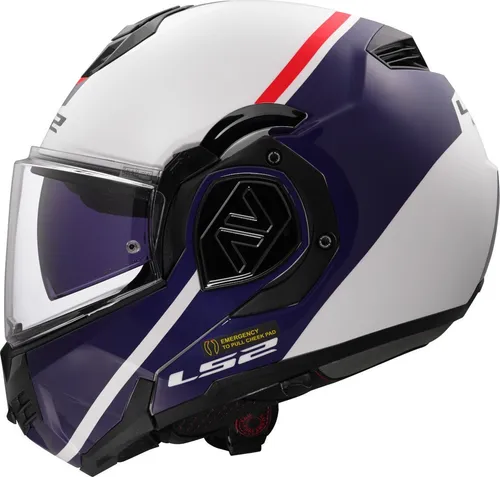 LS2 FF906 Advant Swipe Klapphelm - Größe M, weiss-rot-blau für Männer - Motorradhelm mit herausnehmbarem, waschbarem Innenfutter und integriertem Sonnenvisier für optimalen Komfort und Sicherheit.