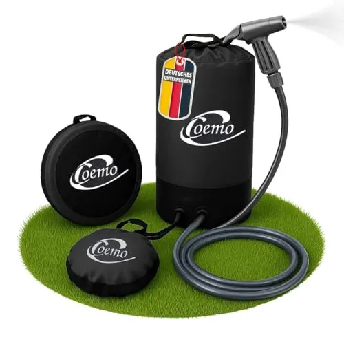Campingdusche mit Fußpumpe Schwarz, tragbare Gartendusche, Schlauch mit Duschkopf, einfacher Druckaufbau per Pumpe, 11L Solardusche widerstandsfähiges und wasserdichtes PVC-Gewebe