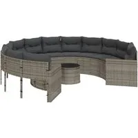 vidaXL Gartensofa mit Tisch und Kissen Rund Grau