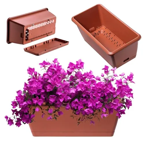 KADAX Blumenkasten 40 cm, Terracotta – Pflanzkasten aus Kunststoff mit Untersetzer, wetterfest und stabil, ideal für Balkon, Terrasse oder Fensterbank