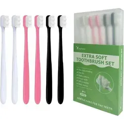 Zahnbürste Mikrofell Borsten 6er Set in Weiß, Rosa und Schwarz - Entdecke die Zahnbürste Mikrofell Borsten im 6er Set. Mit ultraweichen Borsten für eine sanfte und gründliche Reinigung. Ideal für empfindliches Zahnfleisch, in einer eleganten Box – perfekt als Geschenk!