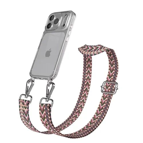 EAZY CASE Handykette - Verstellbares Taschenband kompatibel mit iPhone 17 Pro, Schulterriemen, Handykordel mit Silikon Hülle, Umhängetasche, Beere Pink Silber