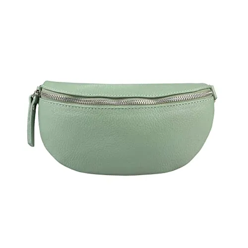 Made in Italy Damen Leder Gürteltasche Crossbody Hüfttasche Bauchtasche Umhängetasche Brusttasche Crossover Bodybag Schultertasche Handytasche Geldtasche OBC Tasche Schminktasche Kosmetiktasche Mint
