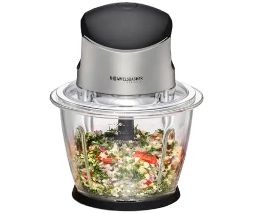 ROMMELSBACHER Multi Zerkleinerer MZ 500 - 1,5L Glasbehälter, kraftvolles Edelstahlmesser und vibrationsarme Leistung für müheloses Zerkleinern