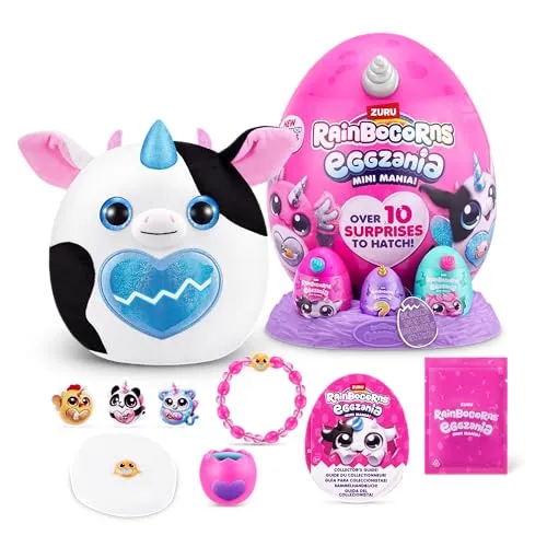 Rainbocorns Eggzania Mini Mania, Cow, by ZURU Plush Surprise Unboxing with Animal Soft Toy, Idea for Girls with Imaginary Play (Cow)
