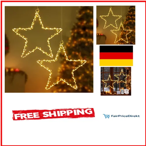 CMYK LED Weihnachtsstern Fensterlichter - 2er Pack mit 40 warmweißen LEDs - Lichtschläuche & -ketten: Schaffen Sie eine romantische Urlaubsatmosphäre mit diesen tragbaren, batteriebetriebenen LED Sternen, die mit einer Timer-Funktion und 8 Lichtmodi ausgestattet sind.