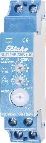 Eltako NLZ12NP230V8230VUC Nachlaufschalter - Steuerventil mit einstellbarer Nachlaufzeit von 1 bis 12 Minuten, ideal für energieeffiziente Ventilatorsteuerung und minimalen Stand-by-Verlust von nur 0,5 Watt.