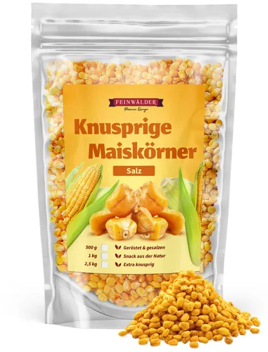 Feinwälder® 1kg Geröstete Maiskörner extra knusprig - Mais-Snack (Salz)