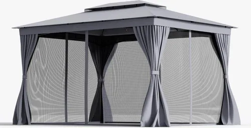 GOPLUS 3 × 4 m Gartenpavillon – Stabiler Pavillon mit Doppeldach & Metallrahmen, Grau - Großer Schattenbereich für Gartenpartys: Der 3 × 4 m Pavillon bietet Schutz vor Sonne und leichtem Regen. Robuster Metallrahmen und 8 Heringe sorgen für Stabilität und Sicherheit im Freien.