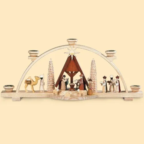 Mueller Schwibbogen Christi Geburt mit Krippe, 47 cm - Weihnachtlicher Zierschmuck, handgefertigt aus dem Erzgebirge, bringt festliche Stimmung in Ihr Zuhause.