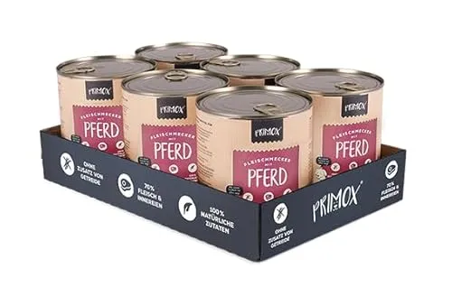 PRIMOX® Fleischmecker Hunde-Nassfutter | Getreidefrei | 70% Fleisch & Innereien | Made in Germany & 100% Natürlich | Omega-3 für Haut & Fell | Gluten- & Laktosefrei (Pferd, 6x800 g)