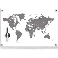 Zeller Glas-Magnettafel 60 x 40 cm Weltkarte - Memoboard mit bruchfester Glasoberfläche, ideal zur Präsentation von Notizen und Dokumenten. Inklusive Montagematerial, 1 Marker und 3 Magnete für vielseitige Nutzung.