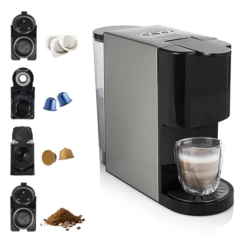 Princess 249451 Kapselmaschine - Silber, Schwarz, E.S.E. Pad kompatibel, 19 bar Hochdruckpumpe für perfekten Kaffee Genuss