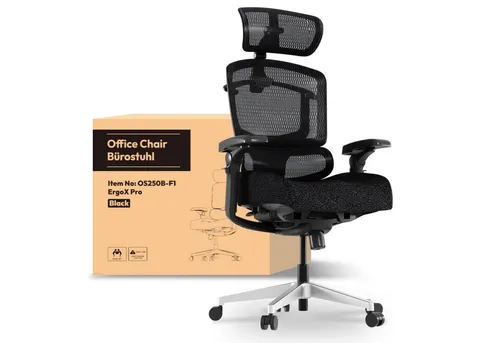 FLEXISPOT Drehstuhl ErgoX Pro Ergonomischer Bürostuhl mit 12-stufiger Höhenverstellung (mit 7D-Armlehnen, 5D-Lendenstütze, 4D-Kopfstütze), Schaumstoffsitz Schreibtischstuhl, 250 kg Belastbarkeit