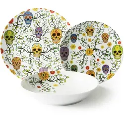 Excelsa Geschirrset 18-Teilig Calavera Porzellan Bunt in weiß von Excelsa