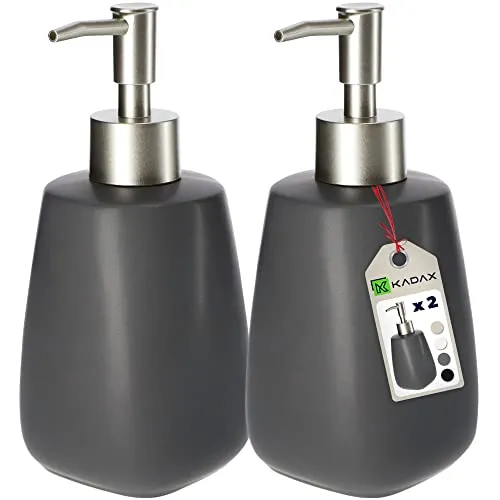 KADAX Seifenspender mit Pumpe, 2er Set, Pumpspender aus Keramik, Spender für Flüssigseife, Spülmittel, Lotionspender, Spülmittelspender für Bad, Flüssigseifen-Spender